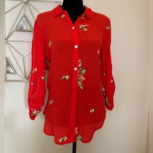 Fig and Flower Red Floral Button-Down Shirt